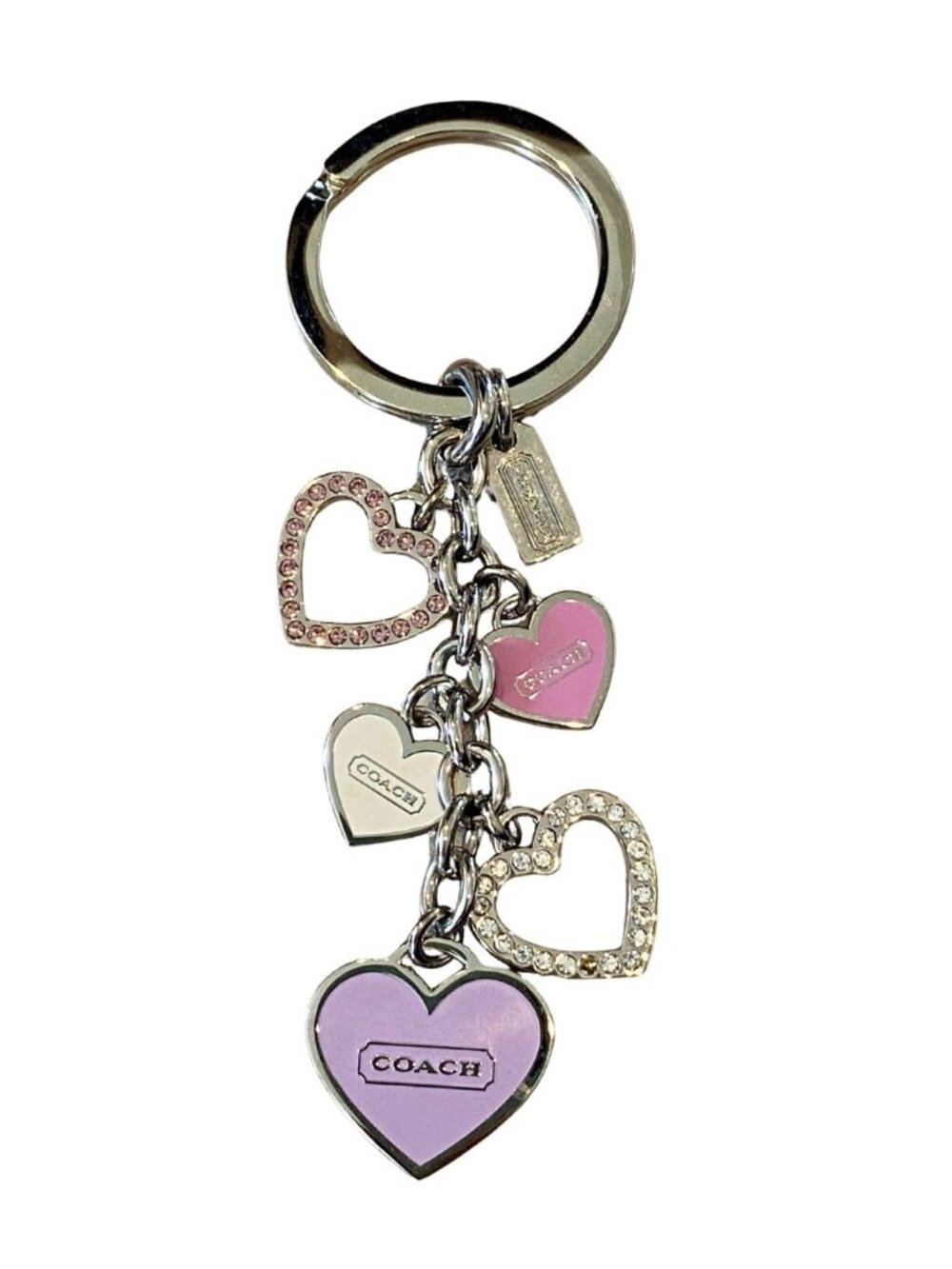 Coach Heart Keychain Fob Pink & Purple Crystals Rhinestones Vintage Purse Charm